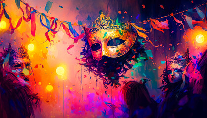 Carnival mask, banner, background, wallpaper, generative ai 