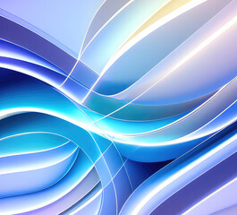 Abstract white and blue 3d rendered wavy lines background. Ai generated art.