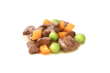 wet food with vegetables for animals on a white background