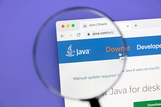 Ostersund, Sweden - Feb 7, 2023: Java website on a computer screen. Java is a high-level, class-based, object-oriented programming language.