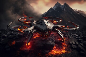 Drone mit Feuer und Lava - Explosion - Generative AI