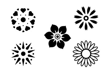 Black and white vector flowers set and illustration.