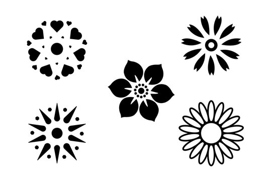 Black and white vector flowers set and illustration.