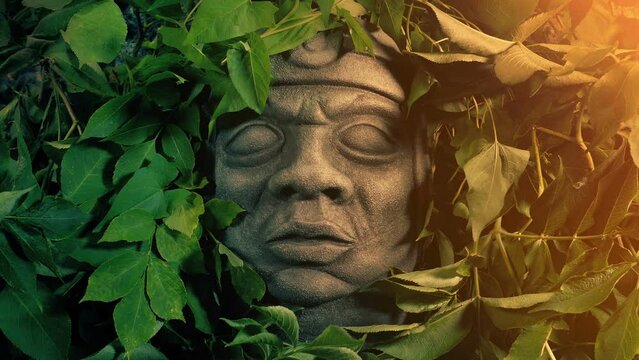 Stone Head Revealed By Explorer At Sunset