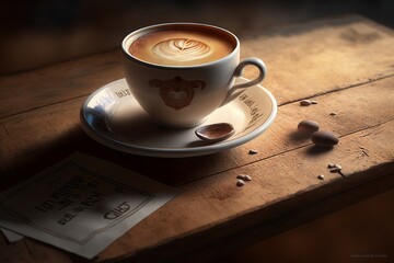 Kaffee Cappucino mit Tasse auf Tisch Close Up - Generative AI