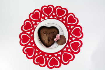 Valentines day muffins with red heart and love on flat lay picture