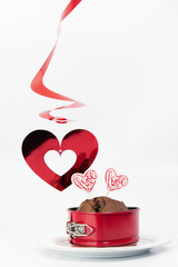 Valentines day muffin with red heart and love - obrazy, fototapety, plakaty