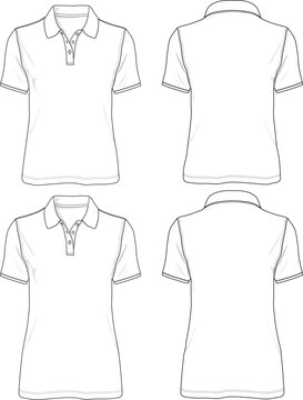 Polo pique short-sleeve shirt flat sketch template technical CAD illustration