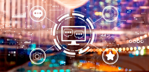 Social media theme with big city lights at night