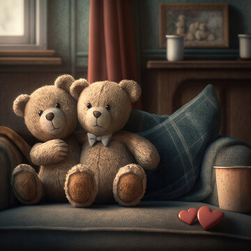teddy bears with hearts. holiday concept, gift.Generative AI 