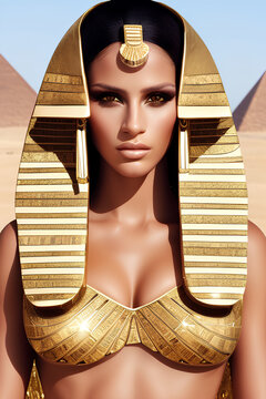 Pretty female model dressed as an ancient Egyptian Goddess. Generative Artificial Intelligence.