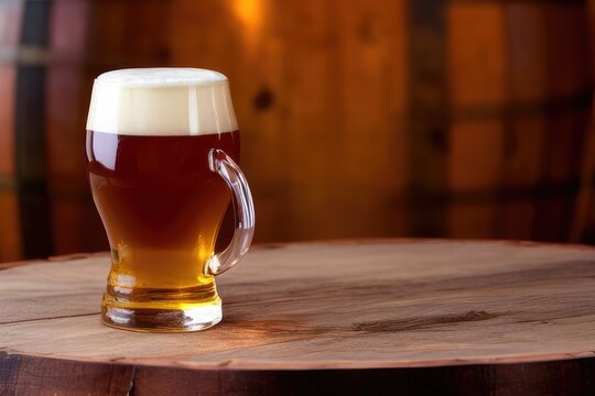 High-Resolution Image of Amber Beer in a Mug Showcasing the Rich and Foamy Characteristics of Beer, Perfect for Adding a Rustic and Appealing Element to any Design Project