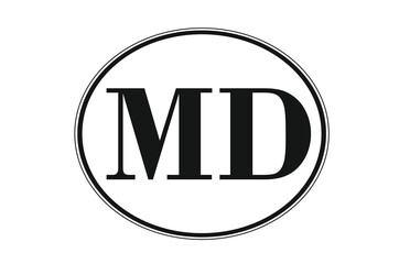 Sign of state of Maryland for sticking on glass of car. Abbreviation MD