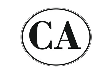 Sign of state of California for sticking on glass of car. Abbreviation CA