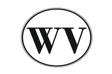 Sign of state of West Virginia for sticking on glass of car. Abbreviation WV