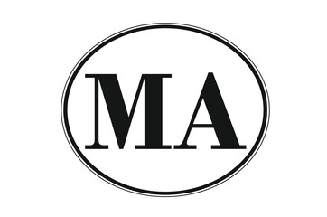 Sign of state of Massachusetts for sticking on glass of car. Abbreviation MA