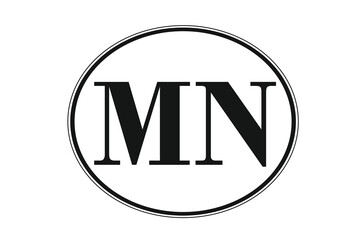Sign of state of Minnesota for sticking on glass of car. Abbreviation MN