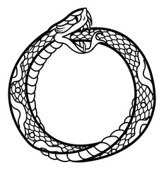 An outline illustration of an ouroboros snake.