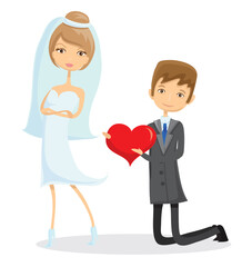 Wedding doodle couple in love. Vector illustration for greeting card, invitation and banner
