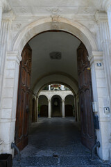 The courtyard of a noble palace located in Lucera, an ancient Apulian town in the province of Foggia, Italy..