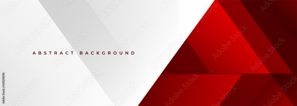 Poster White and red wide abstract background with geometric shapes. Red and white modern abstract banner or backdrop. Vector illustration