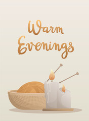 Postcard with knitting elements and handwritten lettering 