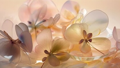  a bunch of flowers that are in a bowl on a table with a pink background and a light pink background with a light pink flower in the middle.  generative ai