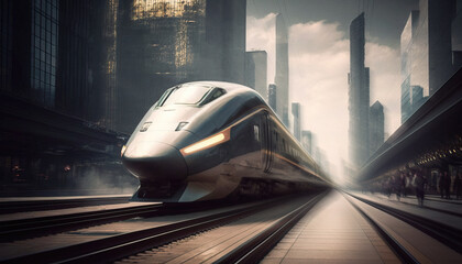Obraz na płótnie Canvas Modern train, high speed train, Generative Ai