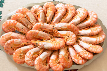 cooked prawns for Christmas Eve or New Year's Eve dinner.
