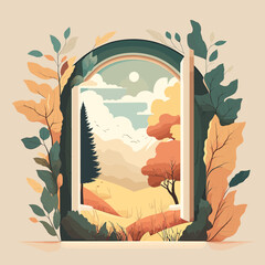 A Doorway into Nature. Editable Artsy Wallpaper Vector Illustration