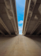 View from beneath a suburban highway overpass