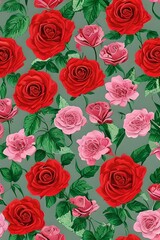 Beautiful red and pink roses with light green background valentines day illustration lockscreen background gift for her