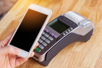 Contactless payment by smartphone. Payment with NFC technology