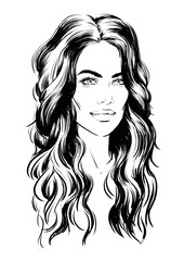 fashion illustration of attractive woman with long hair.