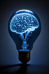 Brain light bulb human brain glowing inside of light bulb. Conceptual symbol of idea and insight. AI generated