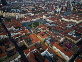 Fototapeta na wymiar The Unirii Square from Timisoara with view of the city, Timisoara the European Capital of Culture in 2023