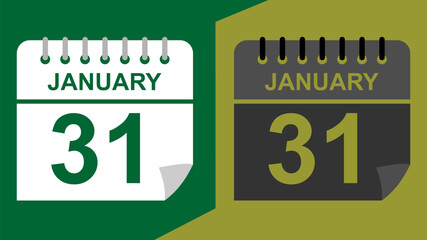 January 31 calendar date on green background or isolated icons with hollow background.
