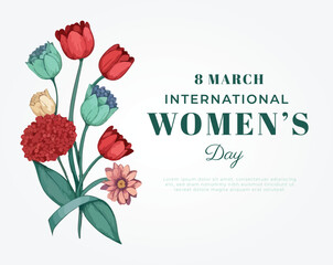 8 march. Happy women's day floral greeting card