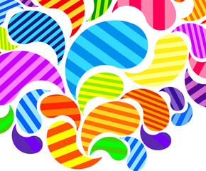 Bright striped colorful curved drops spray on a light background, vector color design, graphic illustration.