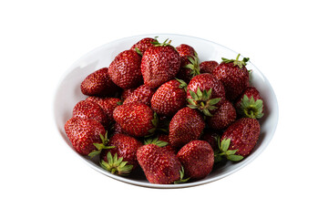 Fresh ripe delicious strawberries in a white plate on a isolated png background