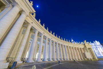 Vatican City with Full Moon at Night and Column in Rome Italy