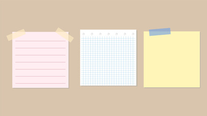 Set of different sticky notes with colored masking tape isolated on  background , illustration Vector EPS 10