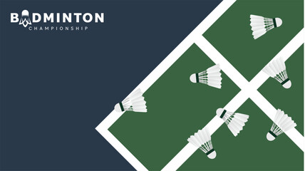 Badminton shuttlecock on white line on green background badminton court indoor badminton sports wallpaper with copy space  ,  illustration Vector EPS 10