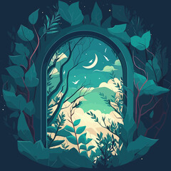 A Doorway into Nature. Editable Artsy Wallpaper Vector Illustration