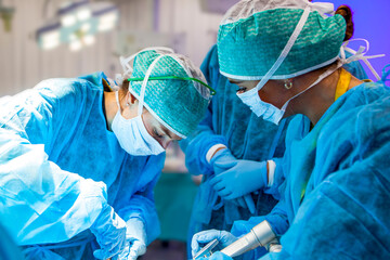 Surgical residents working on a craniotomy in a simulation lab
