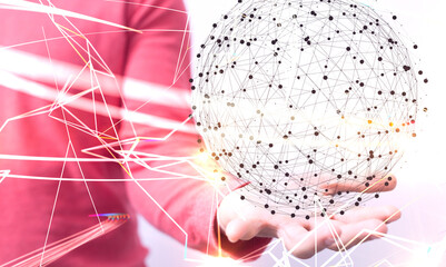 Global network. Blockchain. 3D illustration. Neural networks and artificial intelligence. Abstract