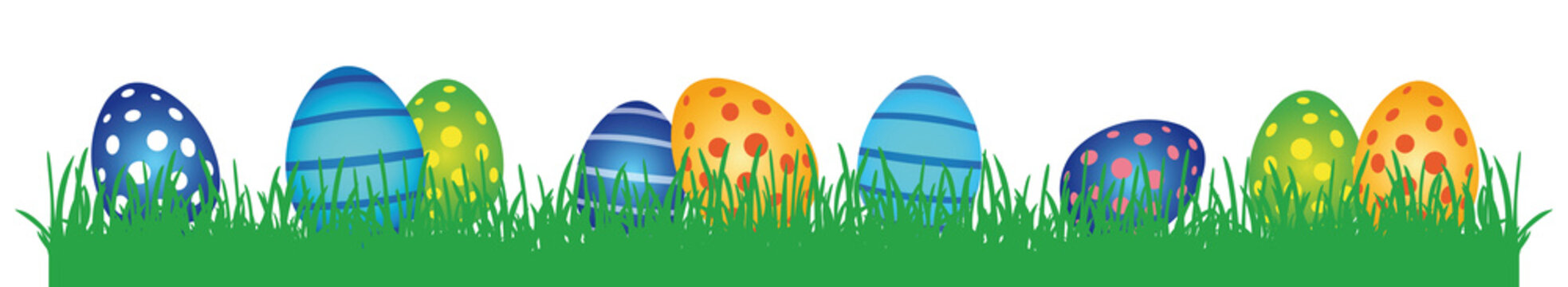 Viele bunt bemalte Ostereier, transparent ohne Hintergrund, Querformat, Banner 