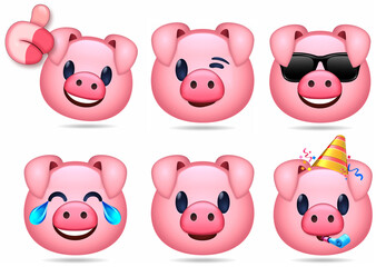 Set emoticonos de cerdos con diferentes expresiones