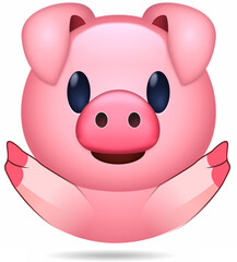 Emoticono de cerdo rosa muy expresivo, aaislado sobre fondo blanco - obrazy, fototapety, plakaty