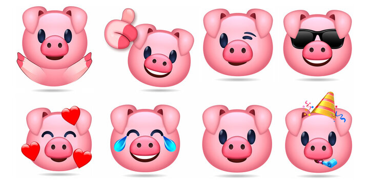 Set de emoticonos de cerditos muy expresivos